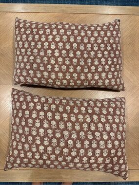 Designer Tulsi Saffron Rust Floral Linen Pillow Cover